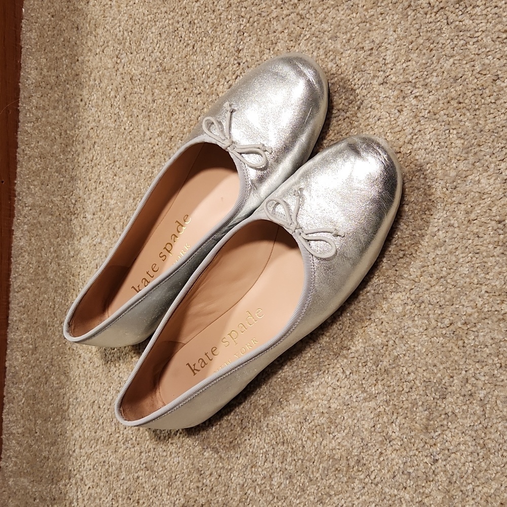 Kate Spade Honey Metallic Leather Ballet Flats Size 10